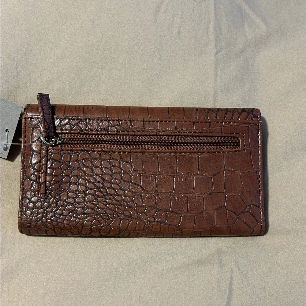 $50 MSRP Kenneth Cole Reaction Faux Croc Embossed Full Size Wallet Brown NWT